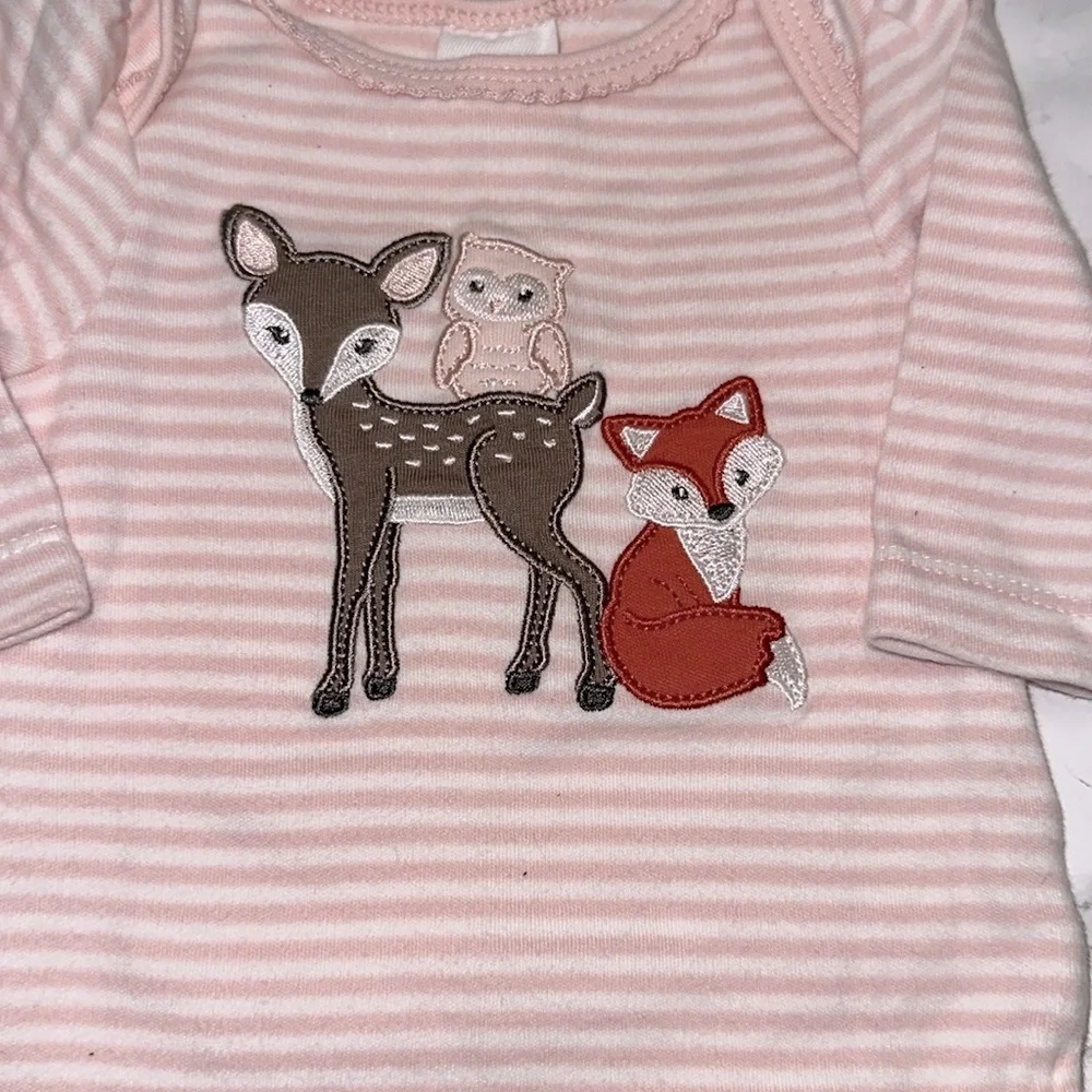 Starting Out Pink Striped Baby one piece with Animal Appliqué size newborn